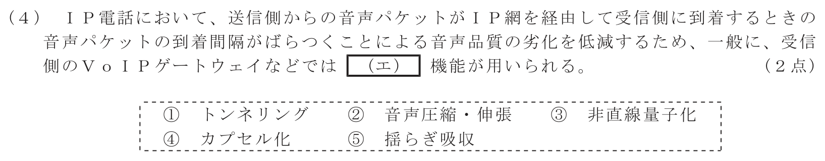 工事担任者 総合通信 端末設備の接続のための技術及び理論 第5問(4)の問題文