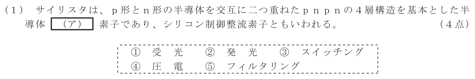 工事担任者 総合通信 電気通信技術の基礎 第2問(1)の問題文