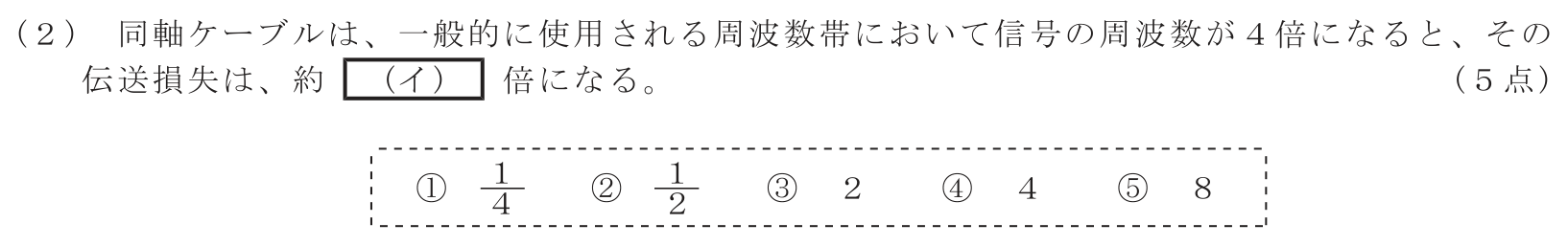 工事担任者 総合通信 電気通信技術の基礎 第4問(2)の問題文