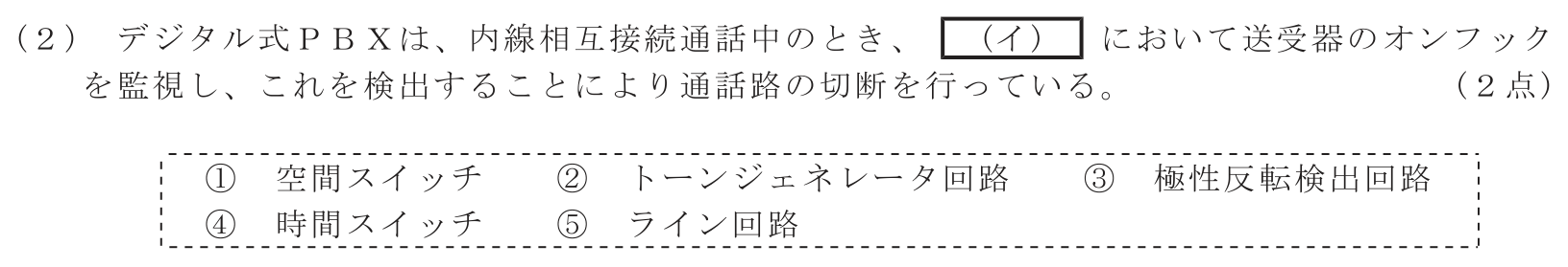 工事担任者 総合通信 端末設備の接続のための技術及び理論 第1問(2)の問題文