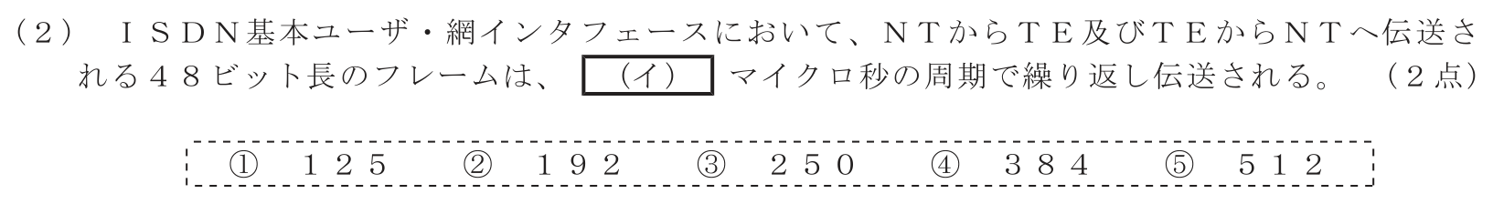 工事担任者 総合通信 端末設備の接続のための技術及び理論 第3問(2)の問題文