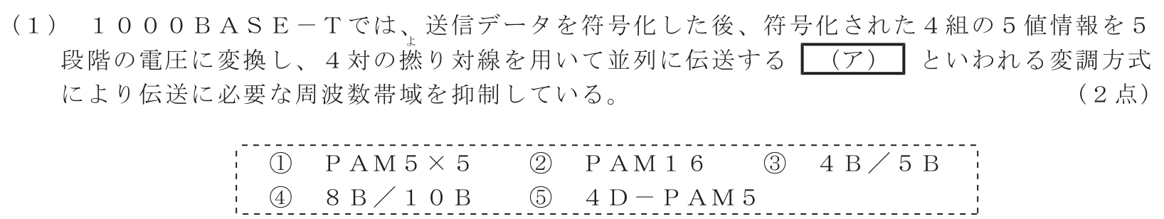 工事担任者 総合通信 端末設備の接続のための技術及び理論 第4問(1)の問題文