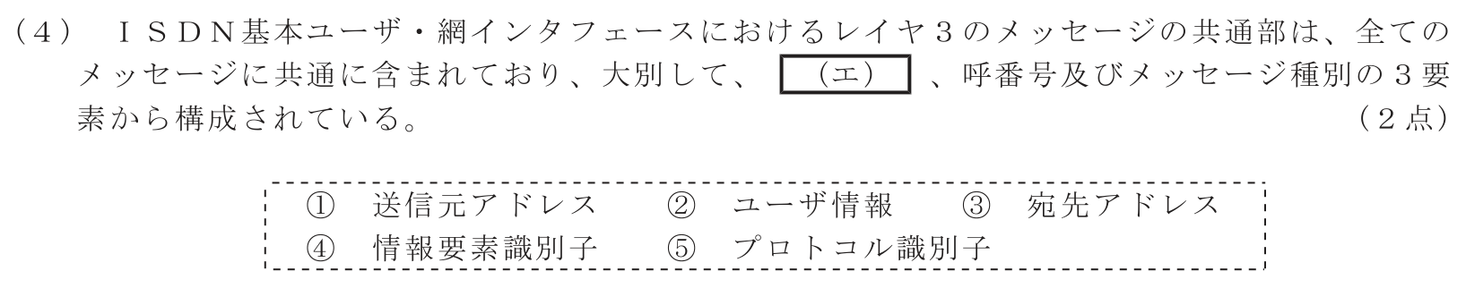 工事担任者 総合通信 端末設備の接続のための技術及び理論 第3問(4)の問題文