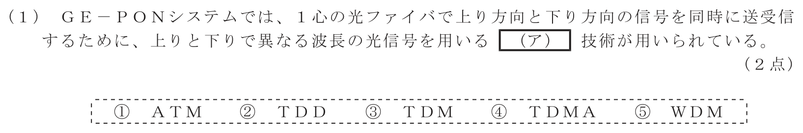 工事担任者 総合通信 端末設備の接続のための技術及び理論 第2問(1)の問題文