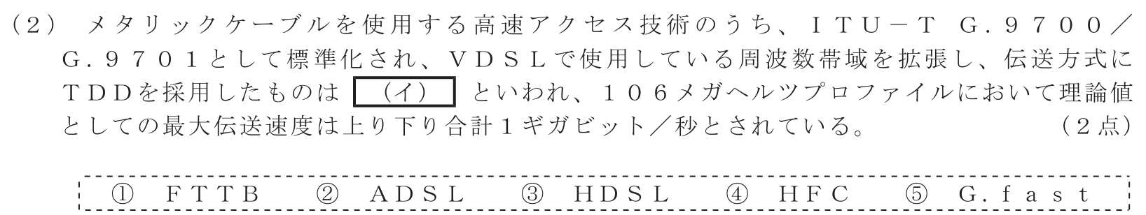 工事担任者 総合通信 端末設備の接続のための技術及び理論 第4問(2)の問題文