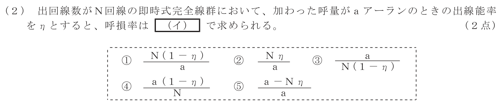 工事担任者 総合通信 端末設備の接続のための技術及び理論 第5問(2)の問題文