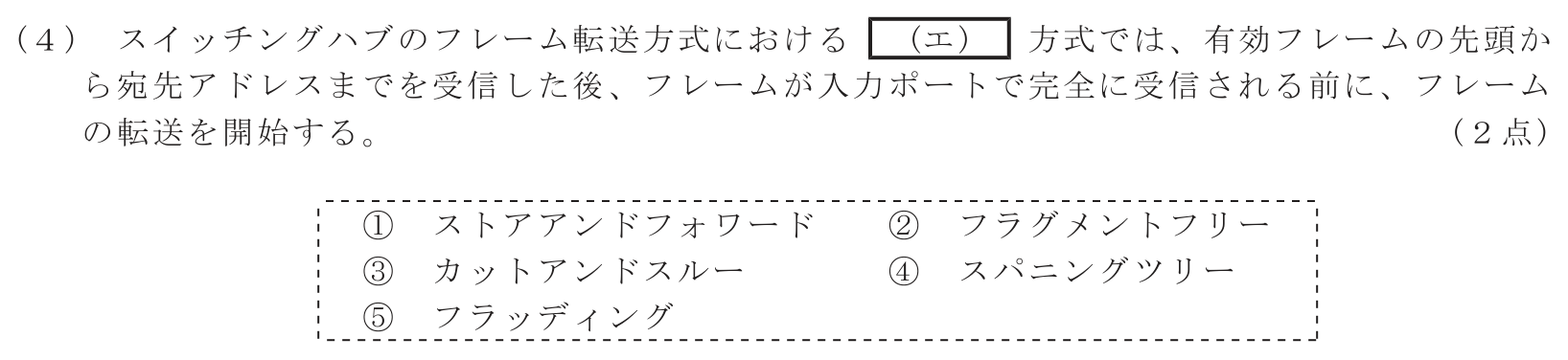 工事担任者 総合通信 端末設備の接続のための技術及び理論 第5問(4)の問題文