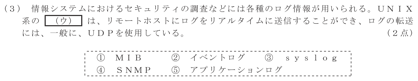 工事担任者 総合通信 端末設備の接続のための技術及び理論 第6問(3)の問題文