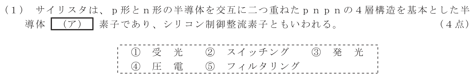 工事担任者 総合通信 電気通信技術の基礎 第2問(1)の問題文