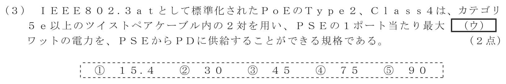 工事担任者 総合通信 端末設備の接続のための技術及び理論 第2問(3)の問題文