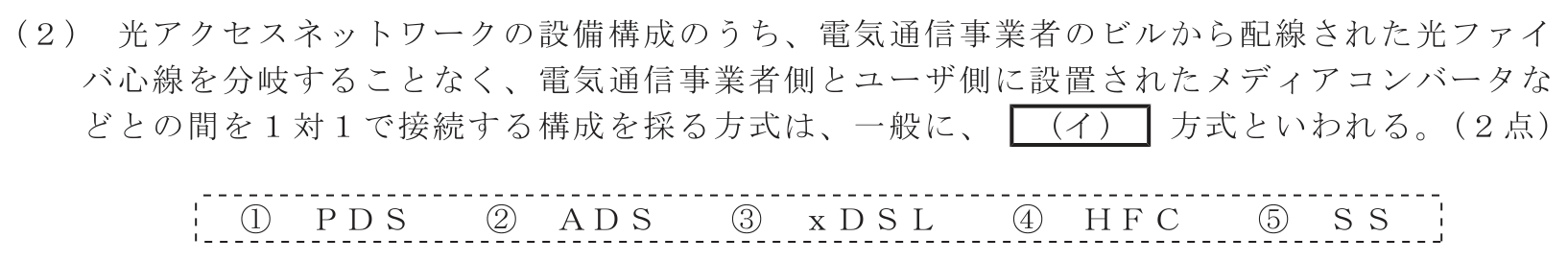 工事担任者 総合通信 端末設備の接続のための技術及び理論 第4問(2)の問題文
