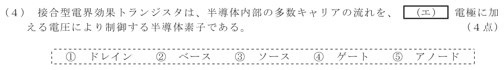 工事担任者 総合通信 電気通信技術の基礎 第2問(4)の問題文