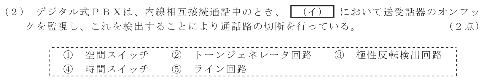 工事担任者 総合通信 端末設備の接続のための技術及び理論 第1問(2)の問題文