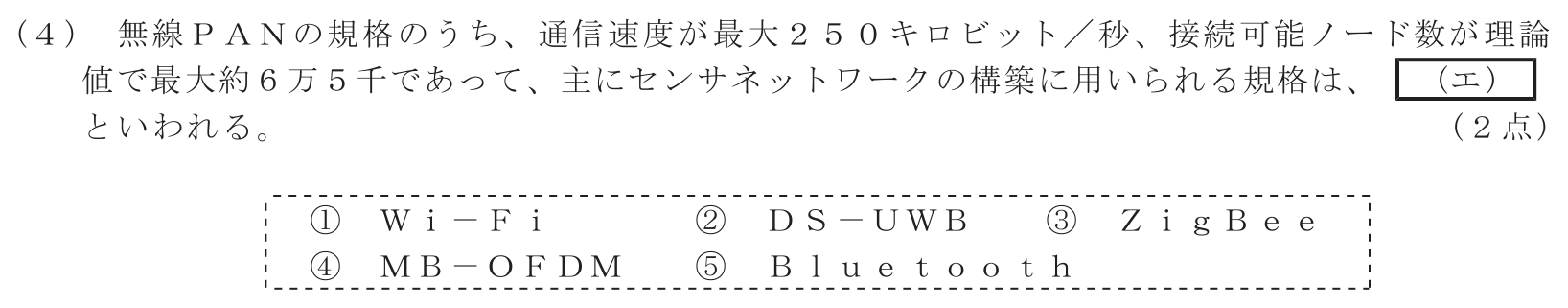 工事担任者 総合通信 端末設備の接続のための技術及び理論 第2問(4)の問題文