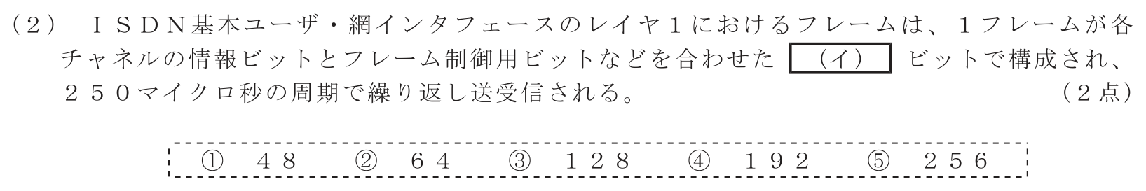 工事担任者 総合通信 端末設備の接続のための技術及び理論 第3問(2)の問題文