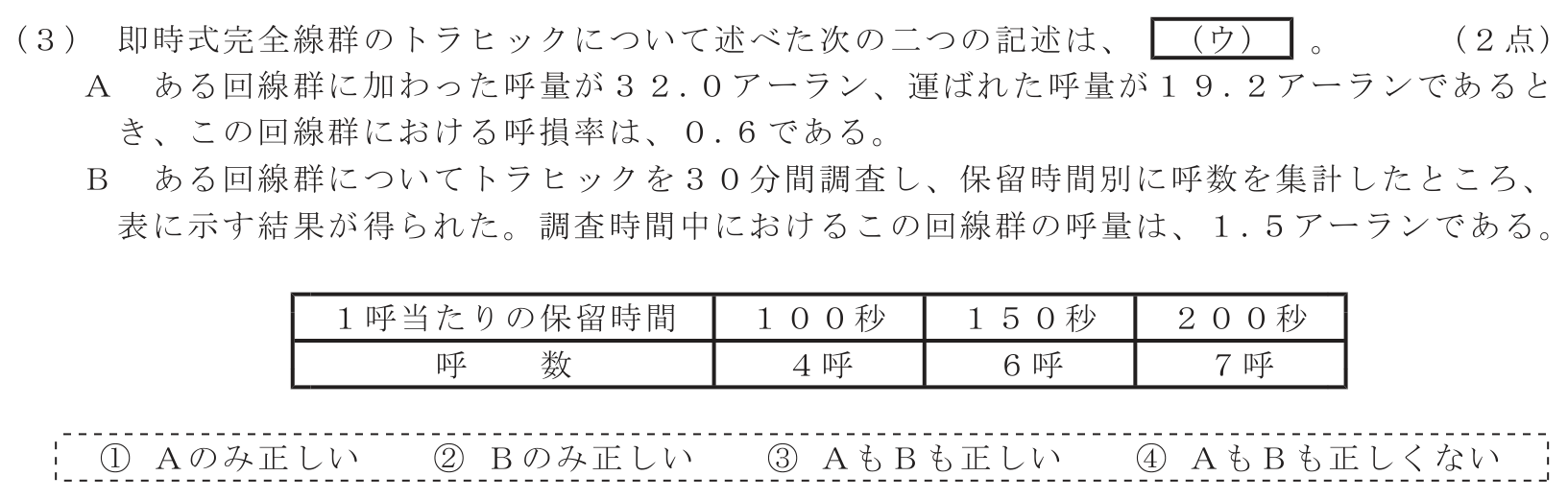 工事担任者 総合通信 端末設備の接続のための技術及び理論 第5問(3)の問題文