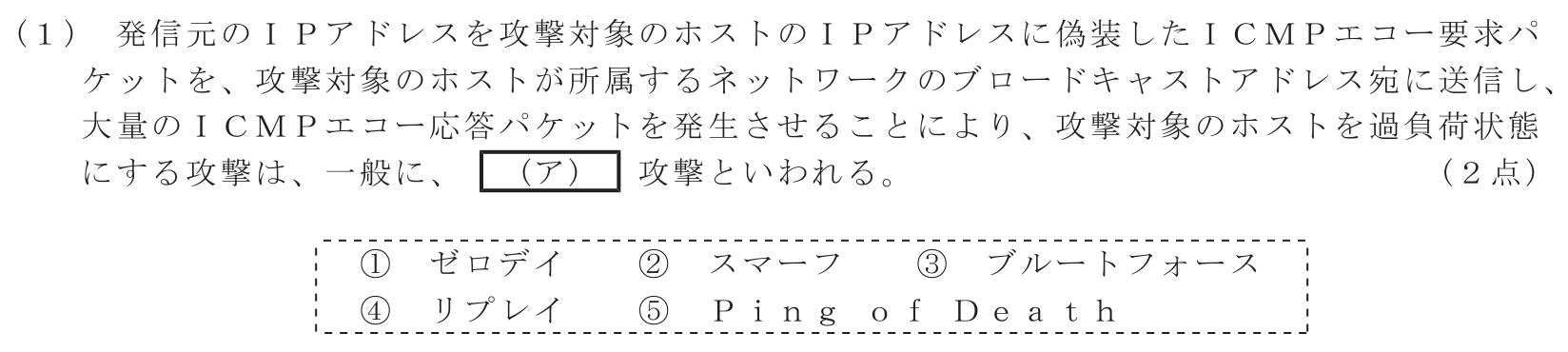 工事担任者 総合通信 端末設備の接続のための技術及び理論 第6問(1)の問題文