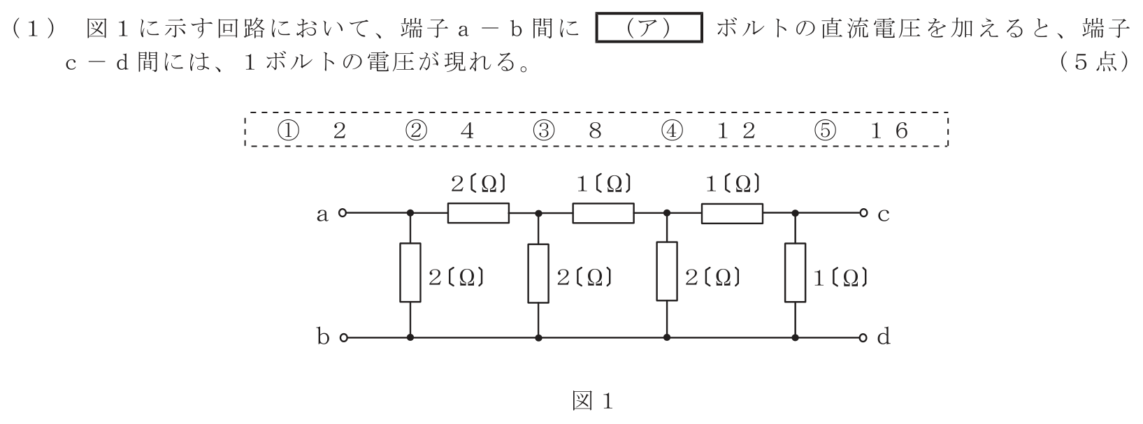 工事担任者 総合通信 電気通信技術の基礎 第1問(1)の問題文