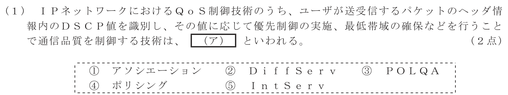 工事担任者 総合通信 端末設備の接続のための技術及び理論 第4問(1)の問題文