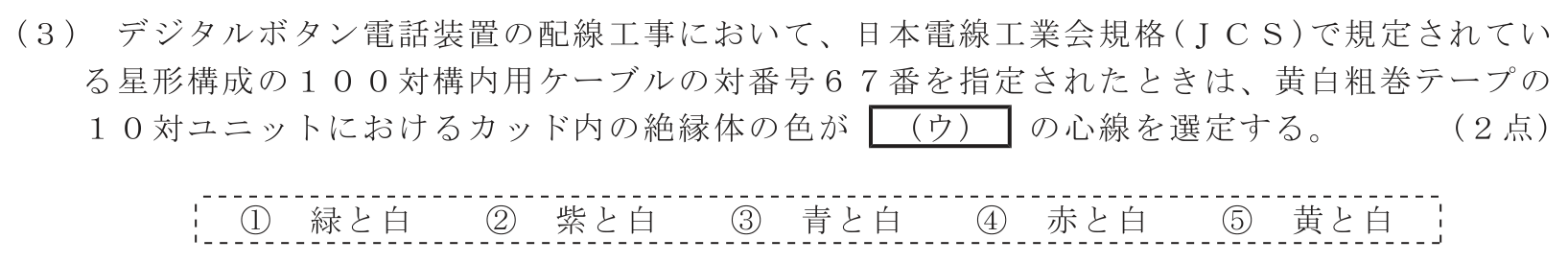 工事担任者 総合通信 端末設備の接続のための技術及び理論 第7問(3)の問題文