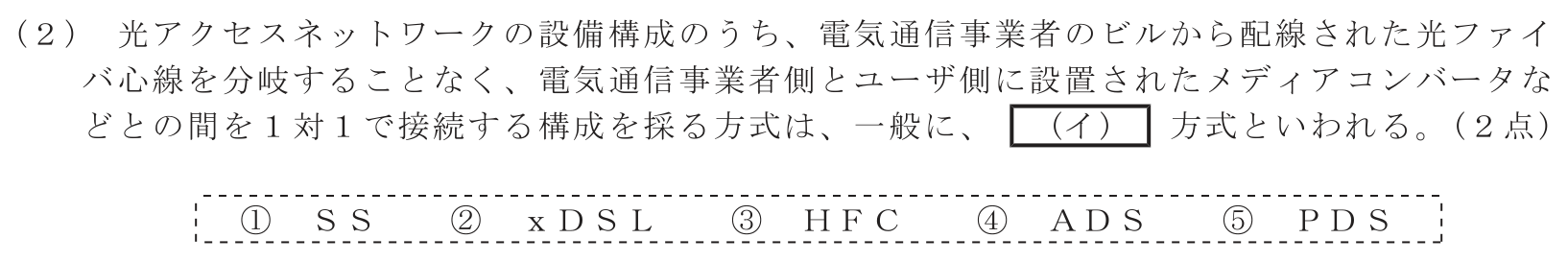 工事担任者 総合通信 端末設備の接続のための技術及び理論 第4問(2)の問題文