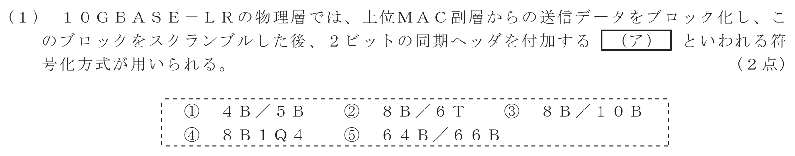 工事担任者 総合通信 端末設備の接続のための技術及び理論 第4問(1)の問題文