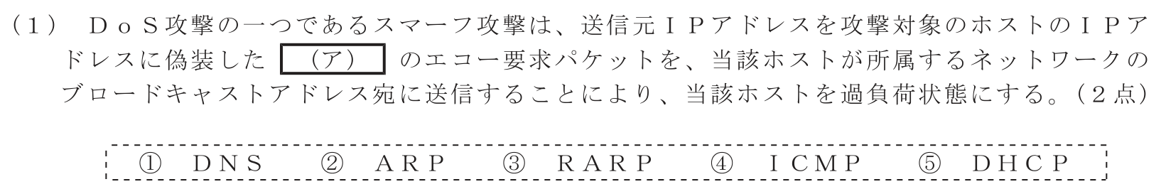 工事担任者 総合通信 端末設備の接続のための技術及び理論 第6問(1)の問題文